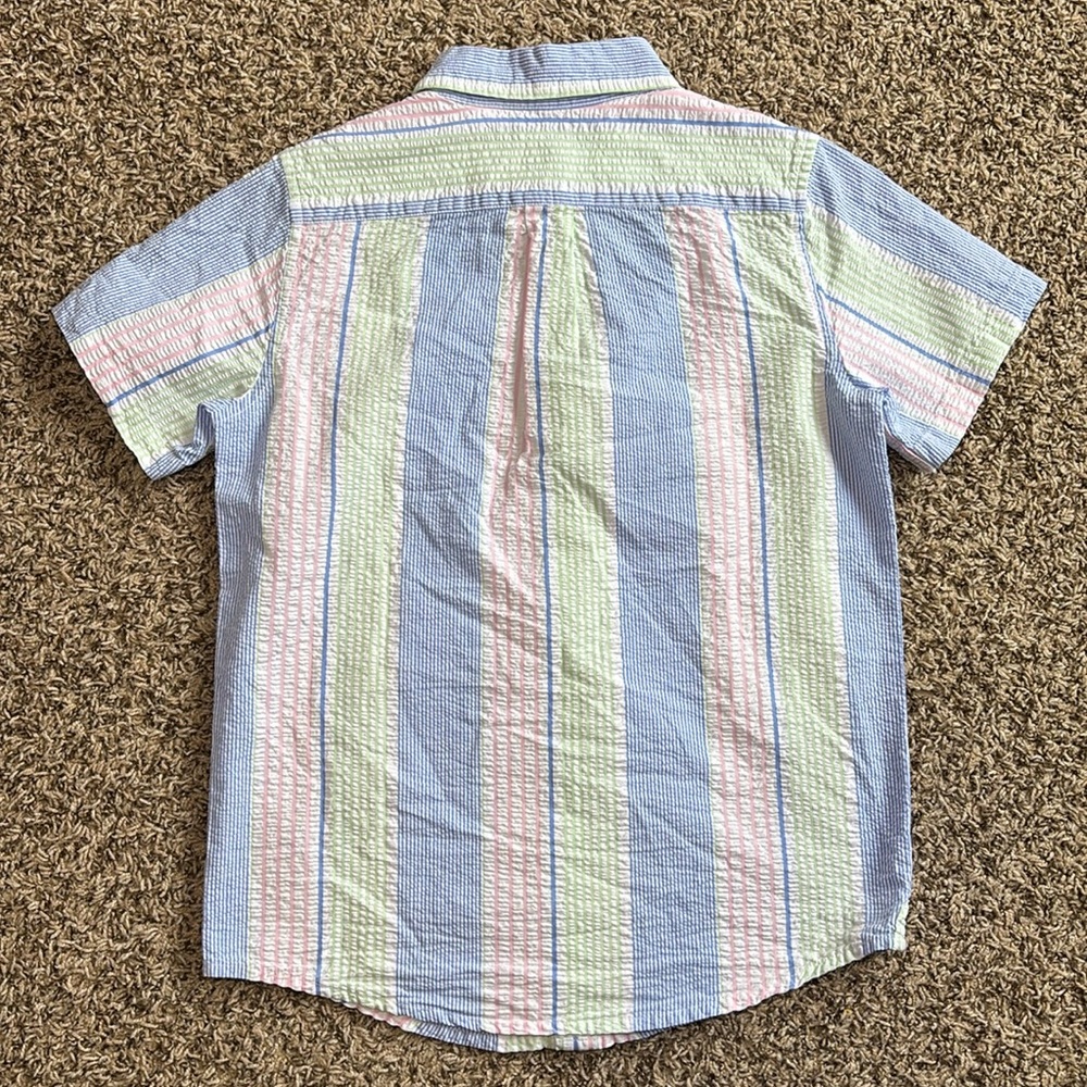 Janie and Jack Pastel Stripe Button-Down Shirt - Blue, Pink, Green, White - Picture 5 of 6